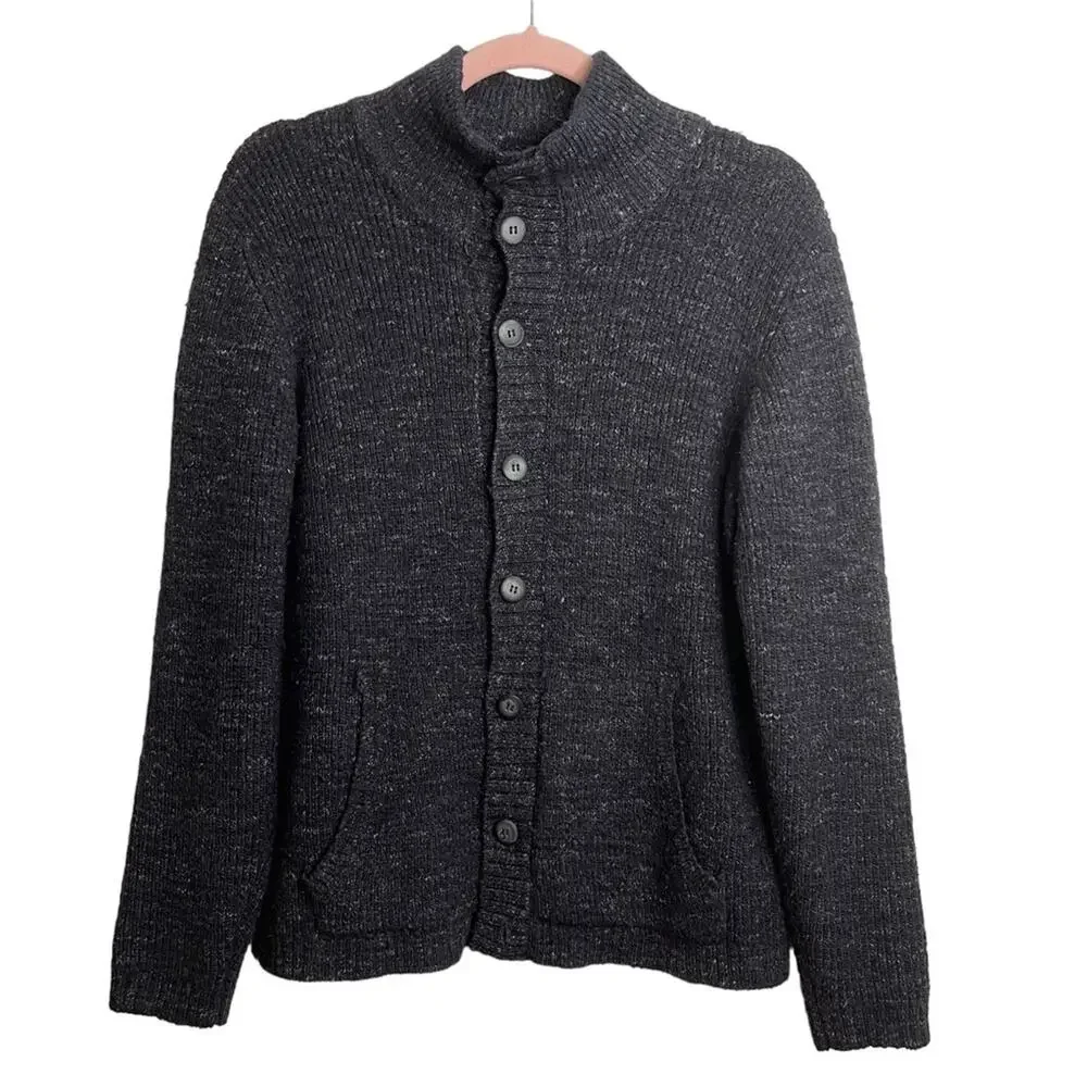 Saks Fifth Avenue Gray Wool Linen Blend Button Down Cardigan Sweater